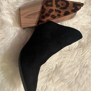 Black bootie with leopard back